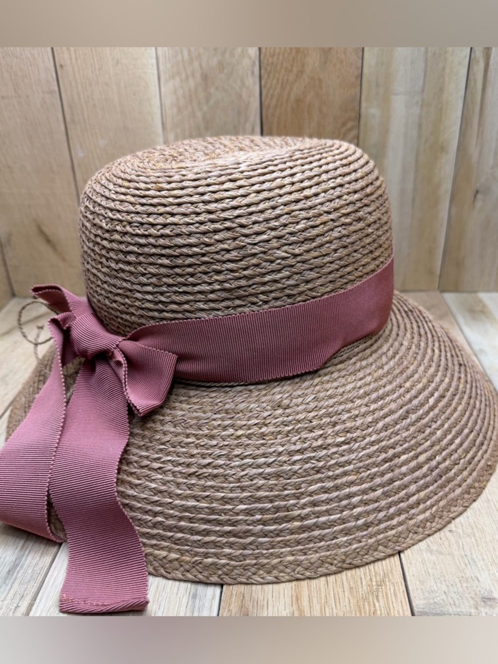 HELEN KAMINSKI NEWPORT SB RAFFIA WOMENS MEDIUM UPF 50 HAT NOUGAT/GUMBLOSSOM NEW - Picture 4 of 10